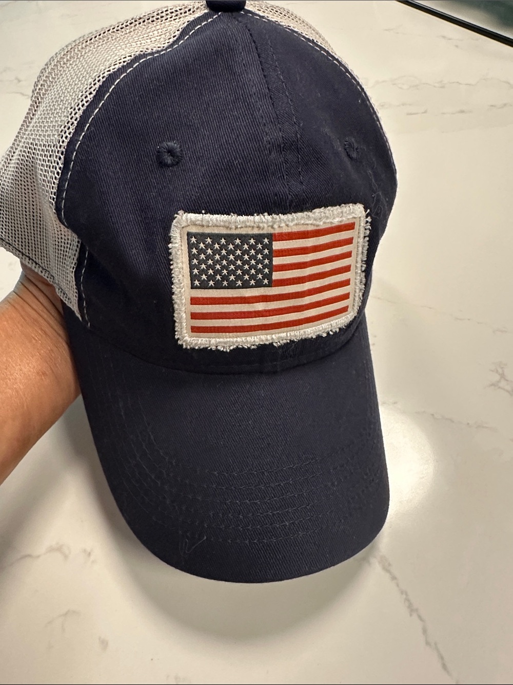 NWT- Ocean+Coast Navy and White Unisex Trucker Hat with American Flag Patch